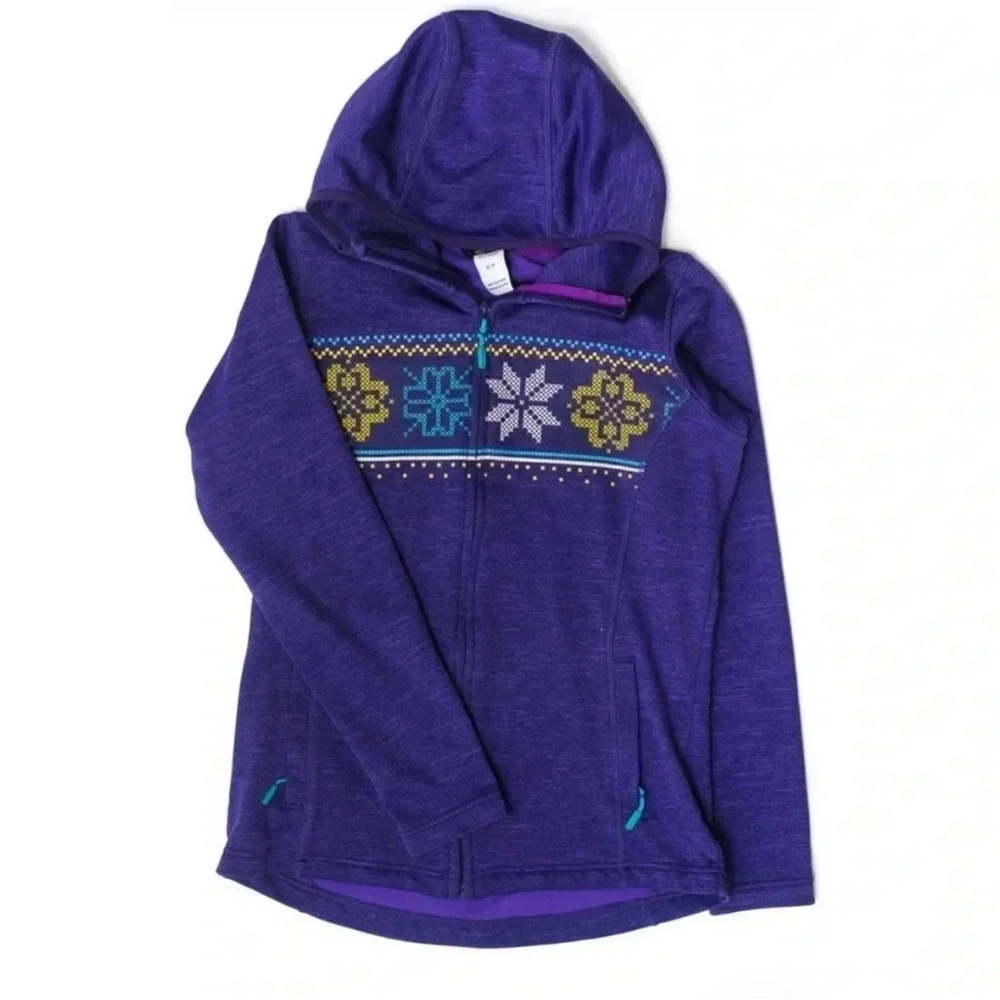 Size S Helly Hansen Women’s Selbu Pattern Zip Hoodie Fleece Purple Nordic Jacket - Picture 2 of 6